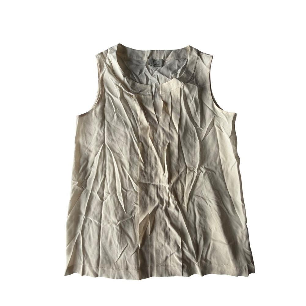 Kate Spade New York Womens 100% Silk Pleated Sleeveless Blouse Cream Size 8